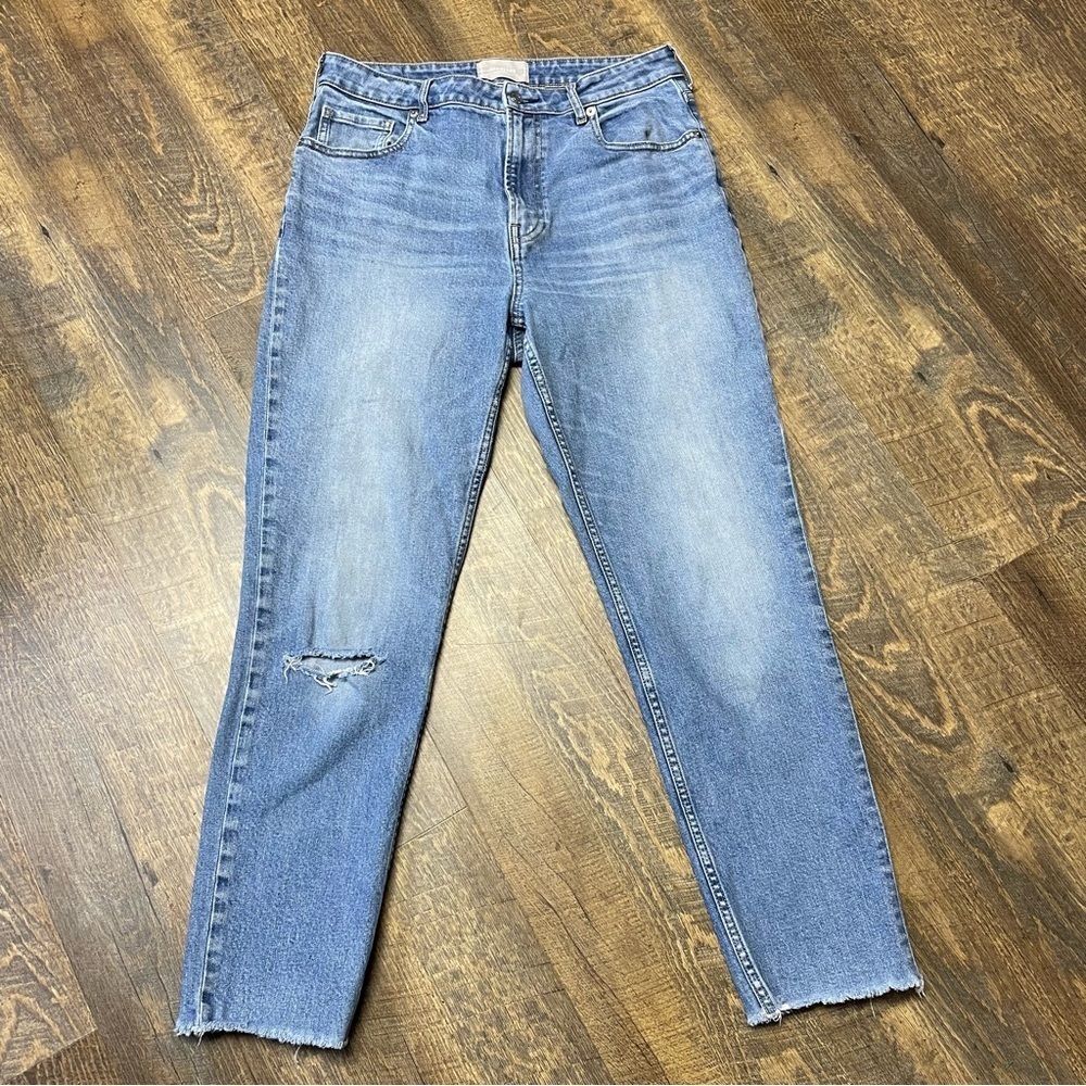 Everlane Curvy Cheeky Jeans Womens 31 Blue High Rise Distressed Raw Hem Stretch
